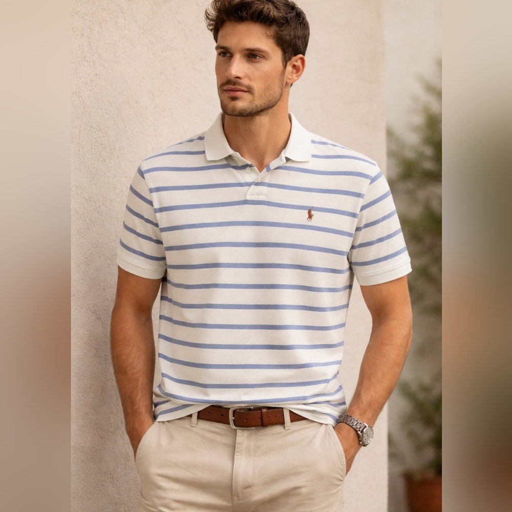 Polo by Ralph Lauren Cream and Blue Striped Shirt